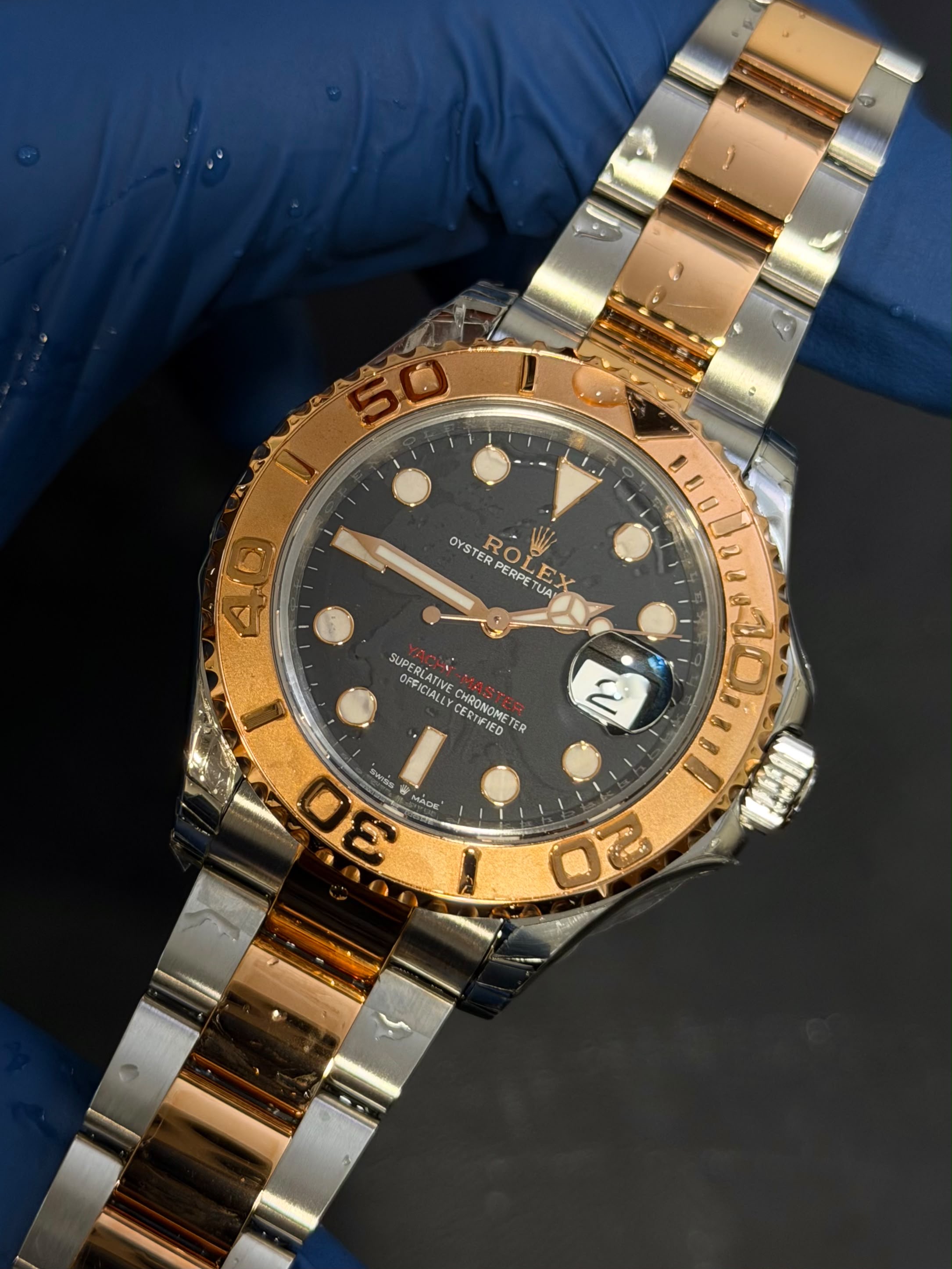 Before: worn Everose two-tone Yacht-Master prior to replating