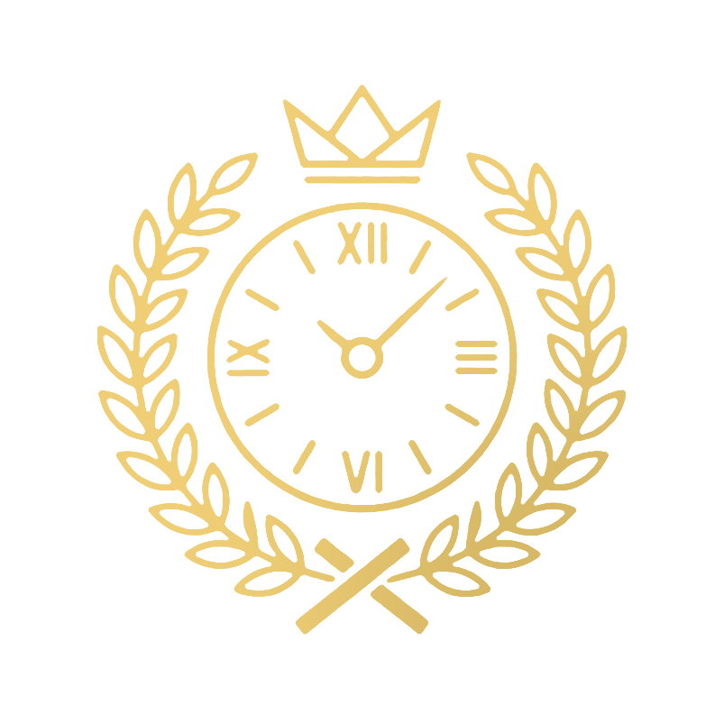 The Gilded Standard crest logo with laurel wreath, crown, and pocket watch face